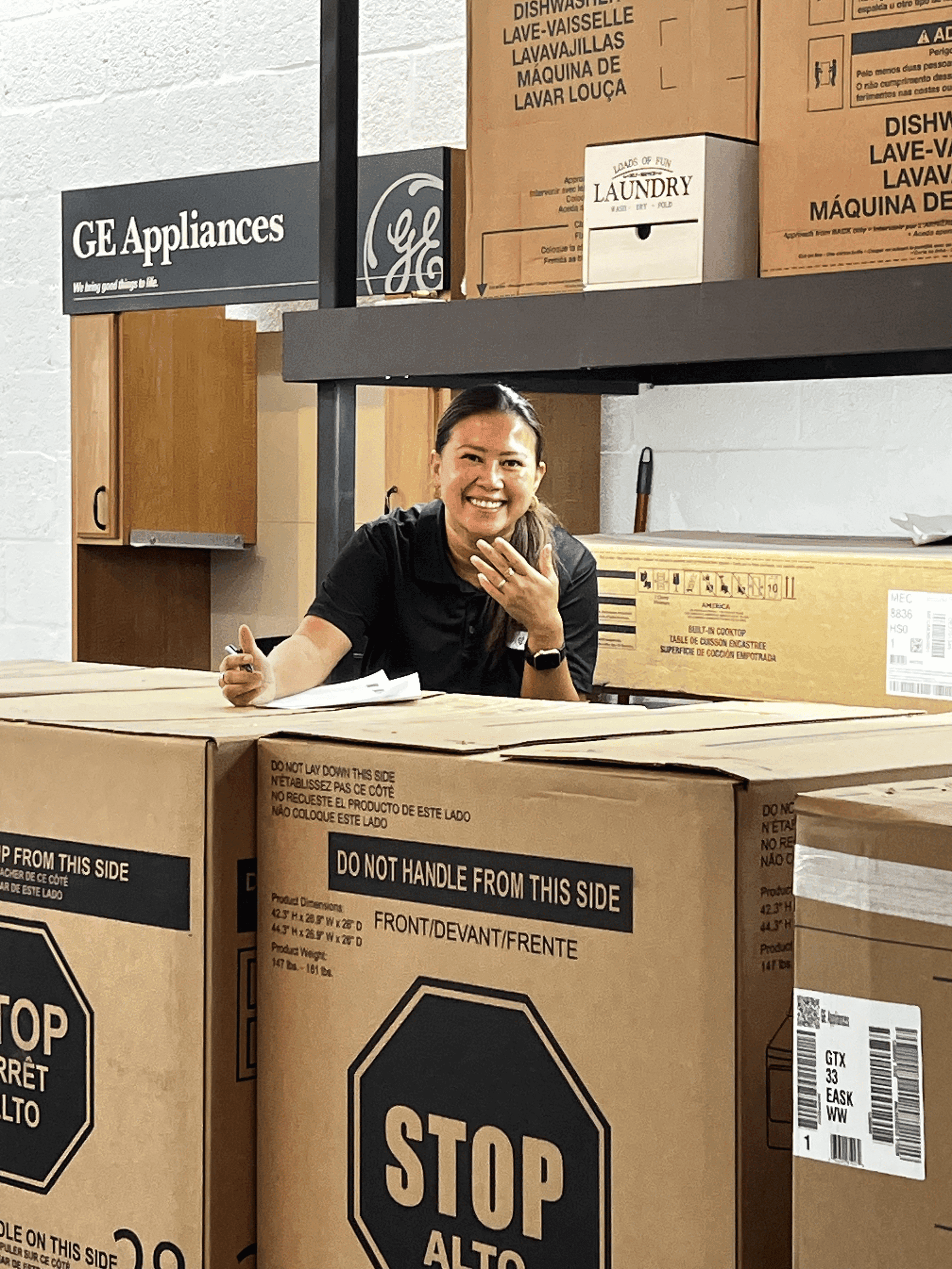 Bettar team member with GE Appliances inventory